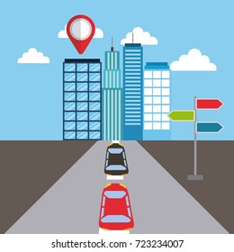 navigation buildings car street pointer location