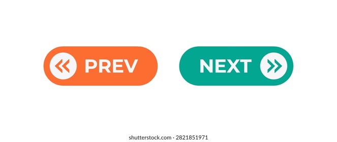 Navigation buttons for websites labeled prev and next with directional arrows in orange and green