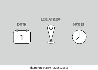 iconos de fecha y ubicación y hora del calendario de navegación