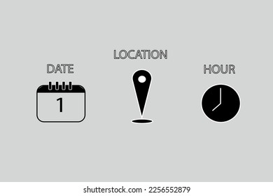 navigation calendar date and location and time icons