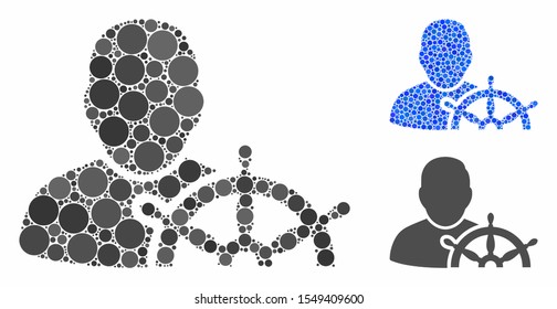 Navigation captain composition of filled circles in different sizes and color tinges, based on navigation captain icon. Vector filled circles are grouped into blue composition.