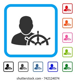 Navigation Captain icon. Flat grey iconic symbol in a light blue rounded rectangular frame. Black, gray, green, blue, red, orange color versions of Navigation Captain vector.