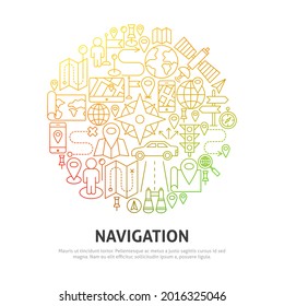 Navigation Circle Concept. Vector Illustration of Outline Design.