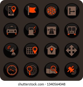 Navigation color vector icons on dark background for user interface design