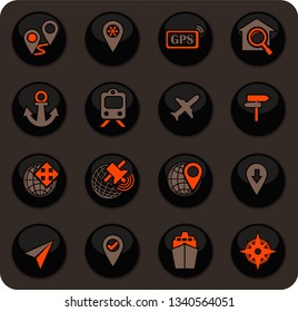 Navigation color vector icons on dark background for user interface design