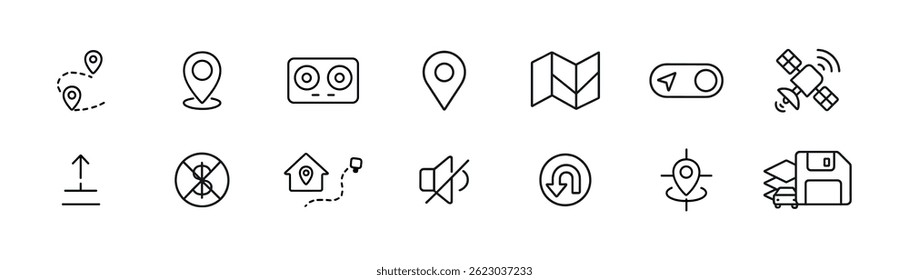 Navigation, communication icon set. Maps, gps outline icons