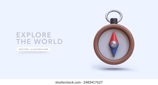 Navigation compass in 3d realistic style. Vector illustration