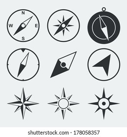 Navigation compass flat icons set isolated vector illustration