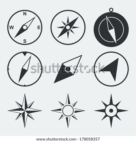 Navigation compass flat icons set isolated vector illustration
