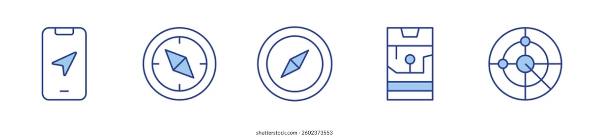 navigation, compass, gps, scan. GPS Icon vector illustration. Line Duotone style. Editable stroke.