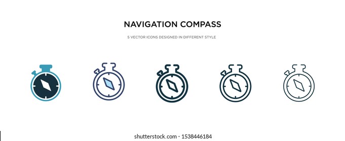 navigation compass icon in different style vector illustration. two colored and black navigation compass vector icons designed in filled, outline, line and stroke style can be used for web, mobile,