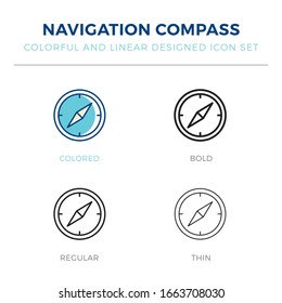 navigation compass icon in different style vector illustration. one colored and black navigation compass vector icons designed in filled, outline, line and stroke style can be used for web, mobile, ui