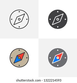 Navigation compass icon. Line, glyph and filled outline colorful version, Compass outline and filled vector sign. Symbol, logo illustration. Different style icons set