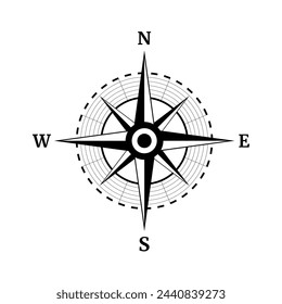 Navigation compass icon. North, South, East and West pointer travel direction.	