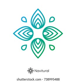 navigation compass and natural leaf logo design symbol, vector illustration 