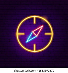 Navigation Compass Neon Sign. Vector Illustration of User Interface Promotion.