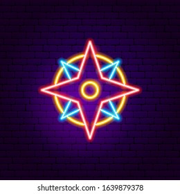 Navigation Compass Neon Sign. Vector Illustration of Outdoor Promotion.