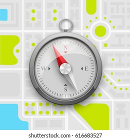Navigation compass on the city map. Vector illustration 