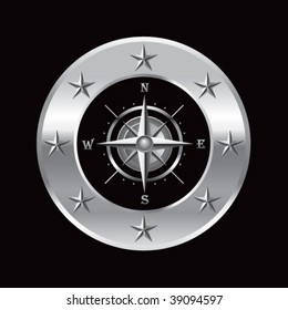 navigation compass in silver star banner