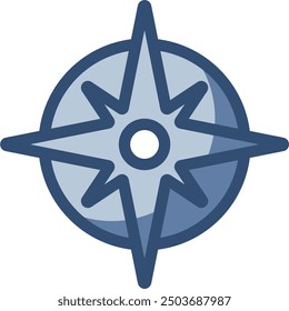 navigation compass vector icon transparent background. replaceable blue color design