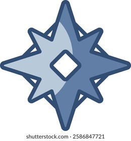 navigation compass vector icon transparent background. replaceable blue color design