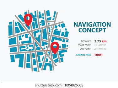 Navigation Concept City Map With Point Start And End