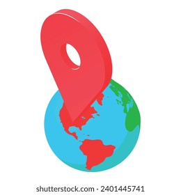 Navigation concept icon isometric vector. Planet earth globe with red gps pin. Location determination, navigation
