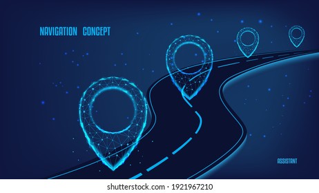 Navigation concept. Logistic concept.  Road with polygonal  pointers. Blue backgroun with stars