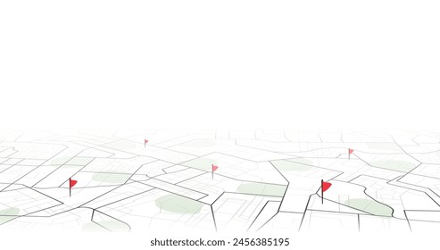 Navigation concept with pin pointers. Location pin on perspective city map. Vector illustration on white background