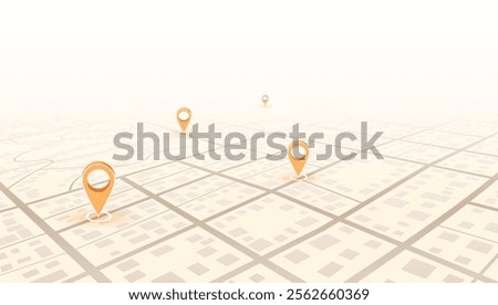 Navigation concept with pin pointers. Location pin on perspective city map. Vector illustration