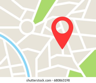 Navigation Concept Road City Map. Red Pins. Vector illustration