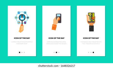 Navigation and control flat icon set. Phone, network, remote isolated vector sign pack. Technology and mobile device concept. Vector illustration symbol elements for web design and apps