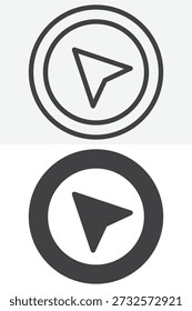 Navigation cursor arrow different style icon set. Line, outline and solid icon vector sign symbol with editable stroke. Cursor icon for directions and navigation.