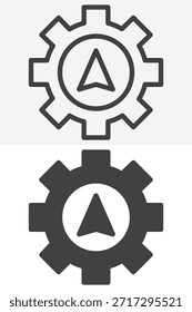 Cursor de navegación con engranaje diferente conjunto de iconos de estilo. Línea y contorno con versión de icono sólido, signo de Vector de trazo editable y símbolo. Icono de engranaje del cursor para Configuraciones y control.