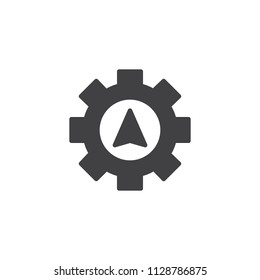 Navigation cursor gear vector icon. filled flat sign for mobile concept and web design. Gear Mechanic Locator simple solid icon. Symbol, logo illustration. Pixel perfect vector graphics