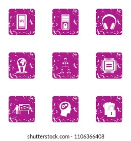 Navigation department icons set. Grunge set of 9 navigation department vector icons for web isolated on white background