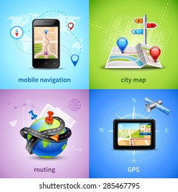 Navigation Design Concept Set With Gps Routing City Map Icons Isolated Vector Illustration