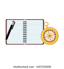 Navigation diary notebook with pen isolated