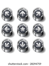 Navigation and direction arrow icons on modern rubber vector button set
