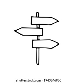 Navigation direction arrow outline vector illustration icon design template in doodle hand drawn style 