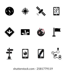 Navigation and direction black and white  Icons Set
