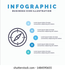 Navigation, Direction, Compass, Gps Blue Infographics Template 5 Steps. Vector Line Icon template. Vector Icon Template background