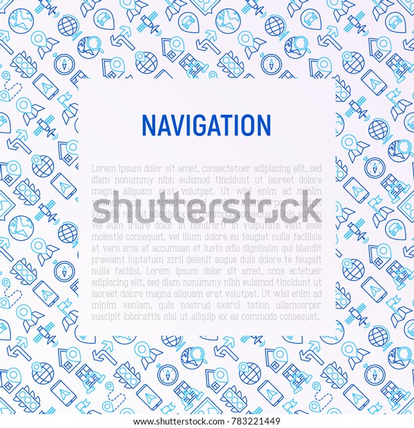 Navigation and direction concept with thin line\
icons set: pointer, compass, navigator on tablet, traffic light,\
store locator, satellite. Modern vector illustration for banner,\
print media, web\
page.