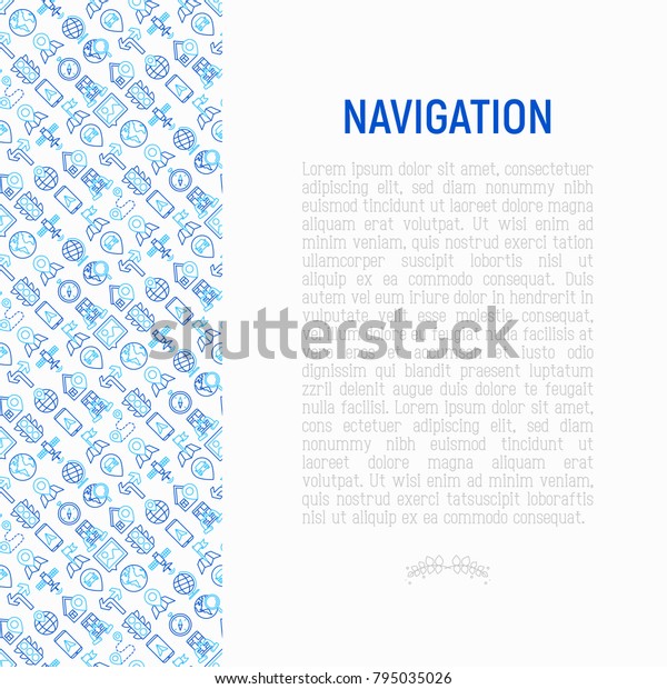 Navigation and direction concept with thin line\
icons set: pointer, compass, navigator on tablet, traffic light,\
store locator, satellite. Modern vector illustration for banner,\
print media, web\
page.