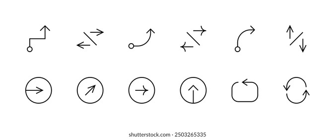 Navigation and Direction icon collection. Direction arrows, navigation, right curved, forward, turn right, different direction, waypoint and more. Editable stroke. Pixel Perfect.