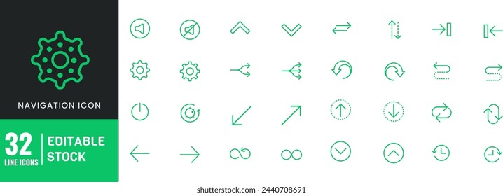 Navigation and Direction Line Icon Set.	
