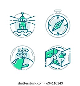 Navigation direction maps sign traffic and more thin line icons set vector illustration