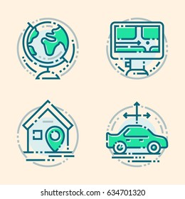 Navigation direction maps sign traffic and more thin line icons set vector illustration