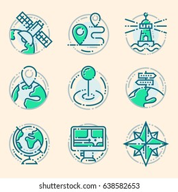 Navigation direction maps sign traffic and more thin line icons set vector illustration