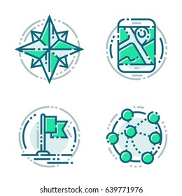 Navigation direction maps sign traffic and more thin line icons set vector illustration